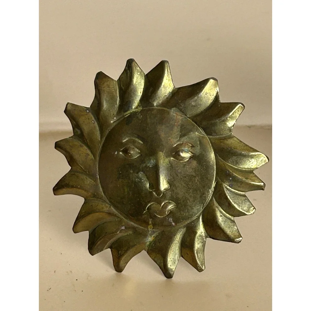 Vintage Brass Sun Face Napkin Rings Set of 4 Celestial Sunburst Made in India